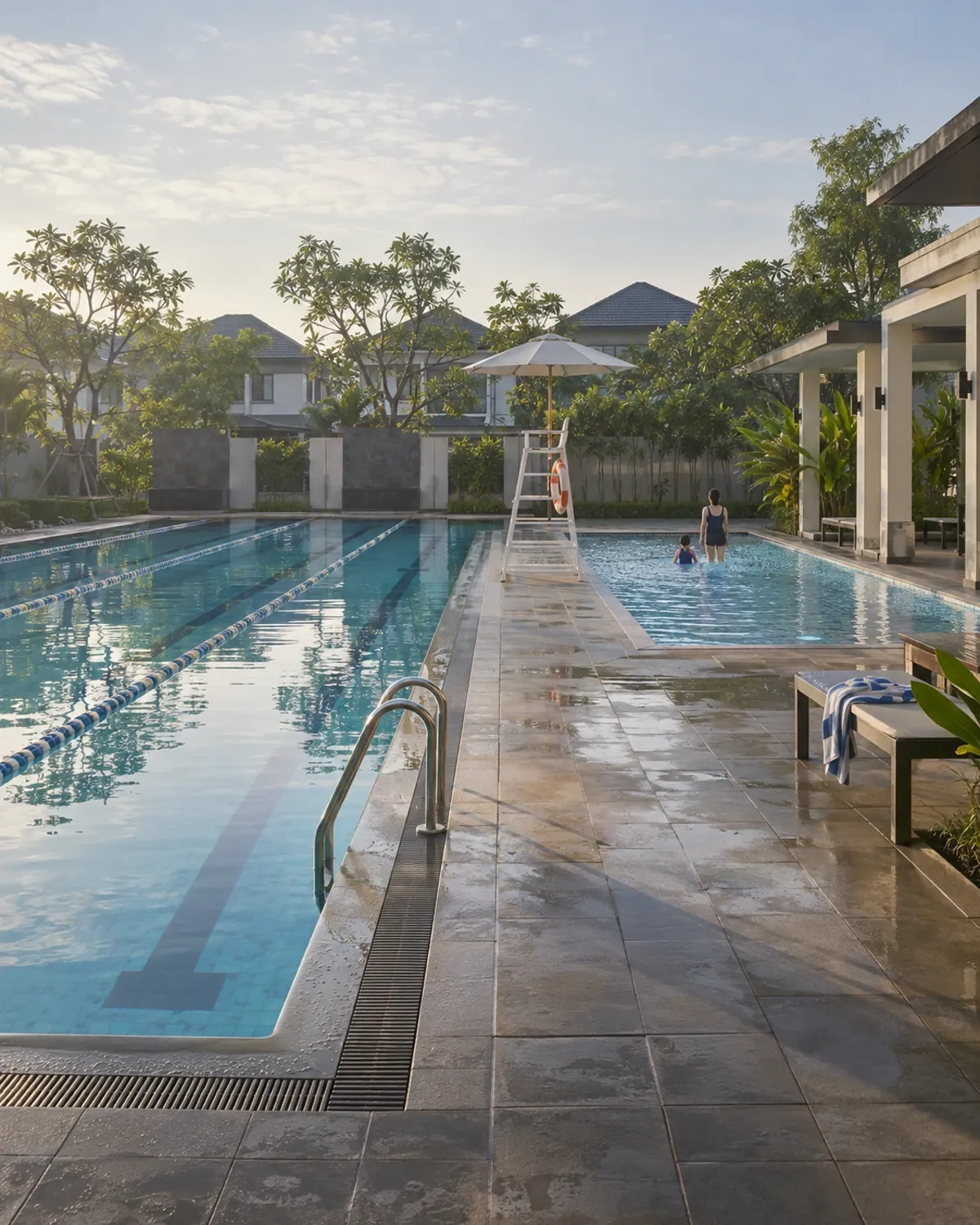 Kolam renang kawasan pada pagi hari